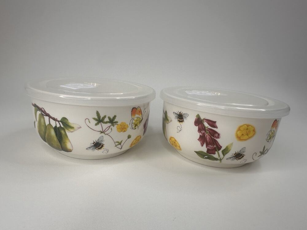 Grace Pantry Ceramic Food Storage Bowl Set w/ Lids Cottagecore Floral Bees